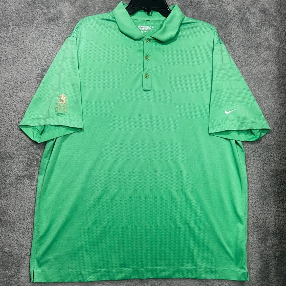 Nike Golf Polo Shirt Mens‎ XL Green Dri-FIT Broken Sound Club Textured Stripe